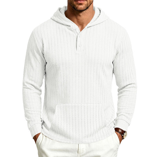 Herren Kapuzen-Henley-Pullover mit Zopfstruktur, Kängurutasche und Rippbündchen Shop Nory