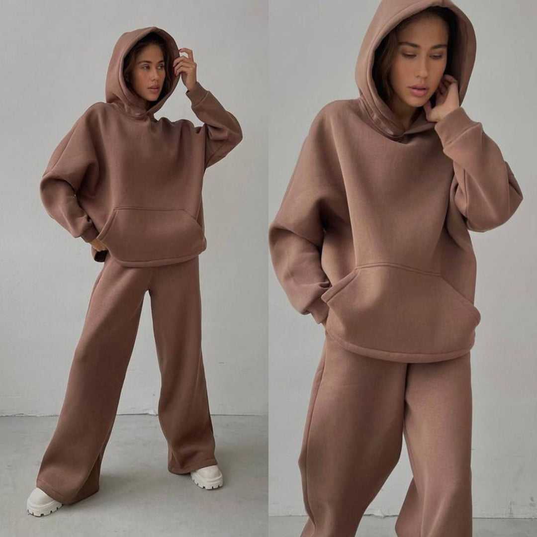 Damen nan Cozy-Komplettset mit extraweichem Oversize-Hoodie, Kängurutasche und High-Waist Palazzo-Sweathose Shop Nory