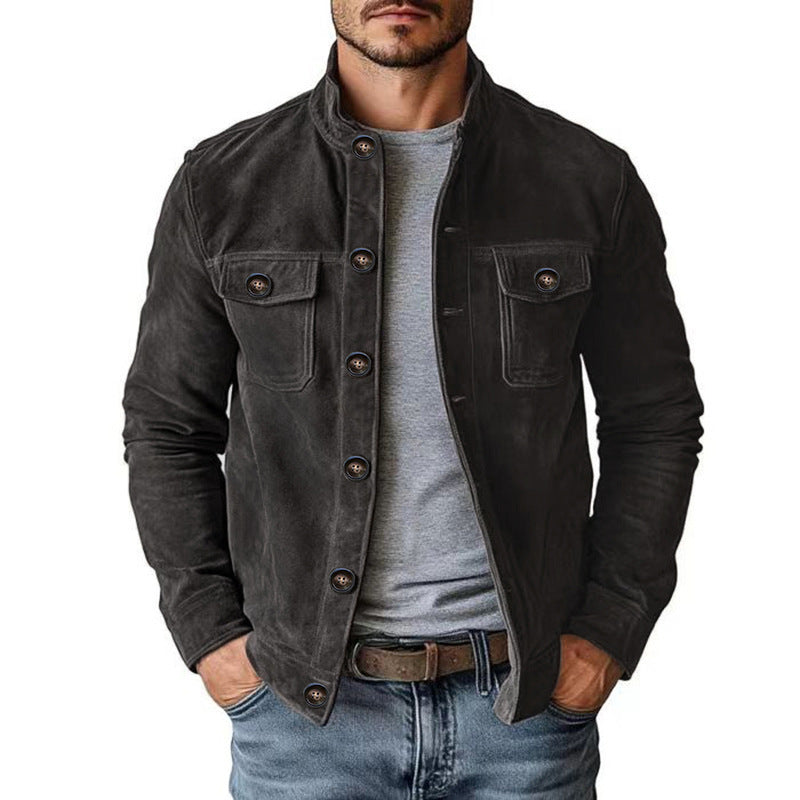 Herren nan robuste Wildlederjacke mit Stehkragen und Knopfverschluss