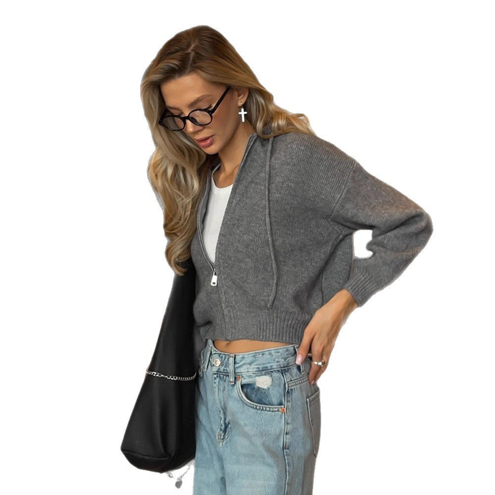 Damen lässiger Zip-Hoodie mit weichem Strick und lässiger Passform Shopnory