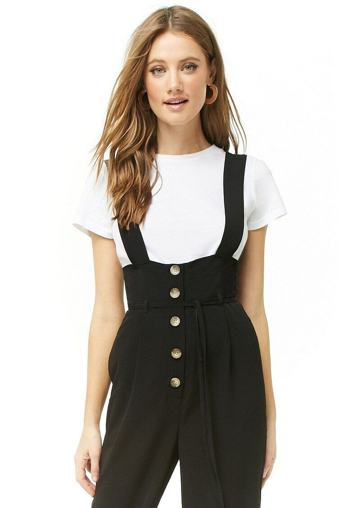 Damen High-Waist Latzhose-Jumpsuit mit Knopfleiste und breiten Trägern Shop Nory