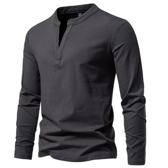 Herren langärmeliges Henleyshirt mit Stehkragen, tiefer V-Öffnung und schmaler Passform Shop Nory