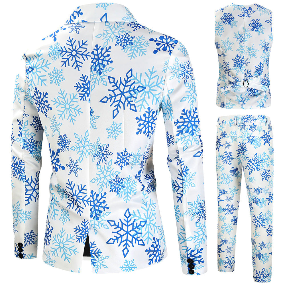 Herren weihnachtliches dreiteiliges Anzugset mit Sakko, Weste und Hose im Allover-Rentier‑Tannenmuster Shop Nory