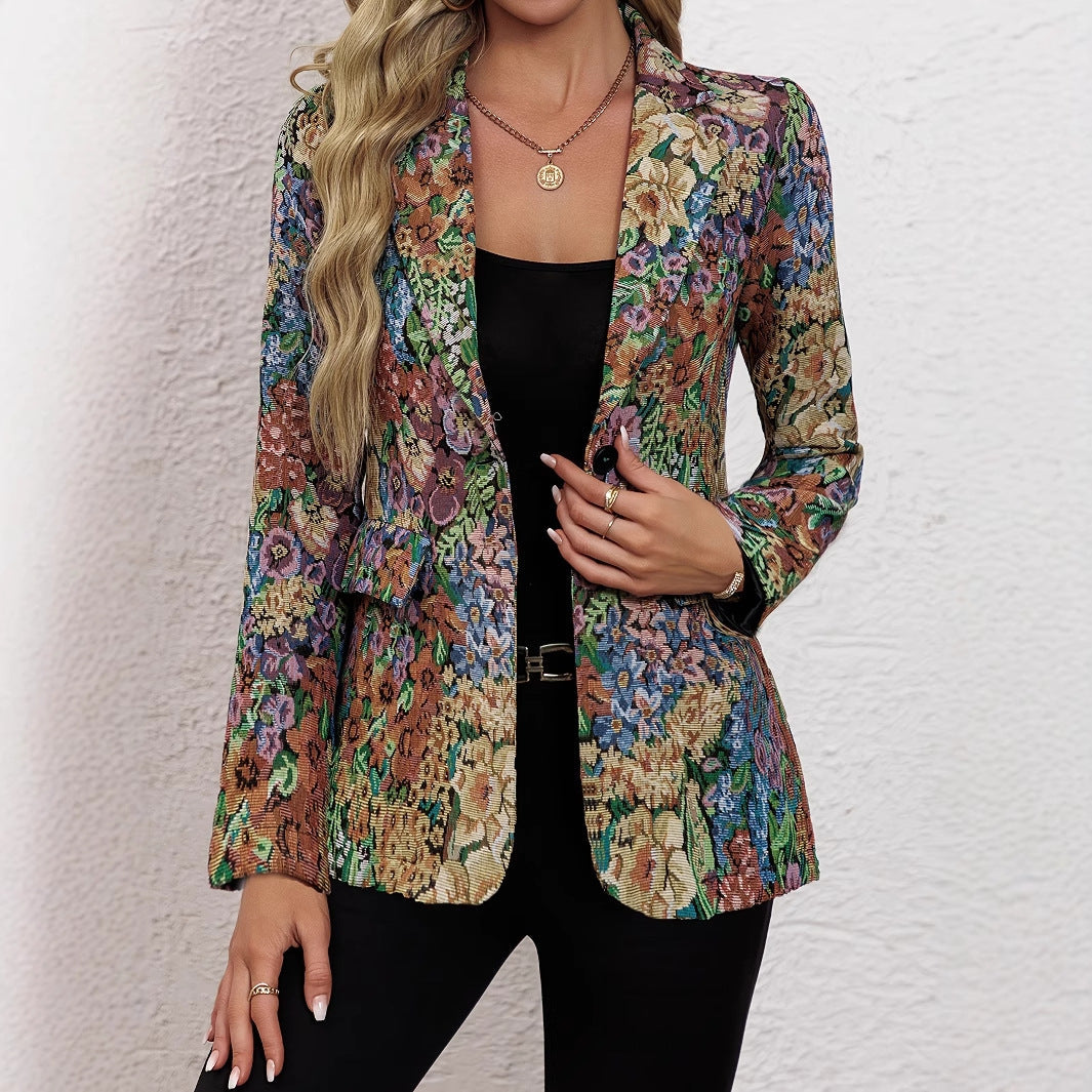 Damen Blazerjacke mit floralem Muster und eleganten Details