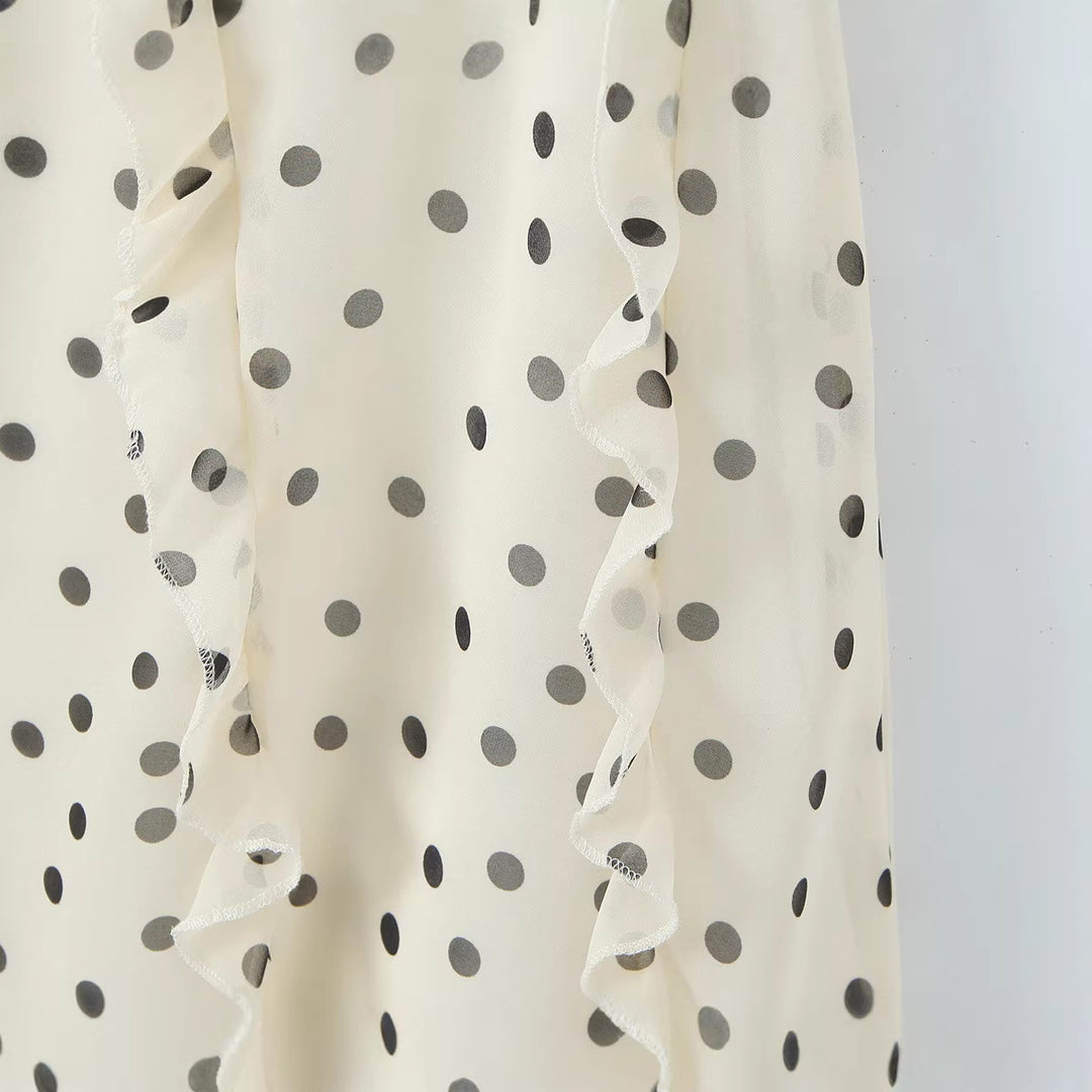 Damen Wickel-Midirock aus Chiffon mit Volants und Pünktchen-Design Shop Nory