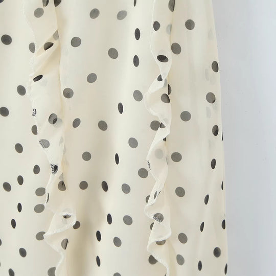 Damen Wickel-Midirock aus Chiffon mit Volants und Pünktchen-Design Shop Nory