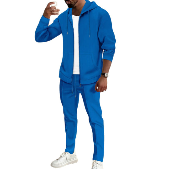Herren nan Zip-Hoodie und schlanke Jogginghose-Set mit Strukturjersey, Kängurutaschen und elastischem Kordelbund Shop Nory