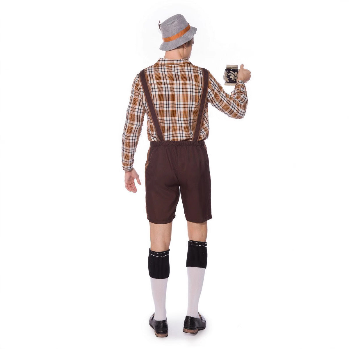 Damen Trachten-Latzhose mit kariertem Oberteil und dekorativer Stickerei