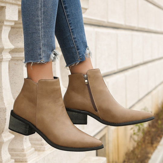 Damen elegante Ankle-Boots mit spitzem Fersenbereich und seitlichem Reißverschluss