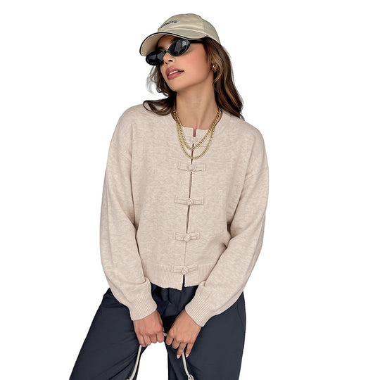 Damen Modischer Strickpullover mit Knöpfen Shop Nory