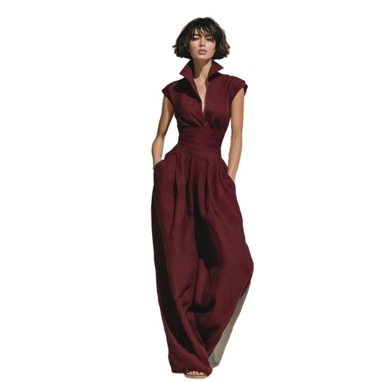 Damen Jumpsuit mit weitem Bein, tailliertem Wickelbund und Stehkragen Shop Nory