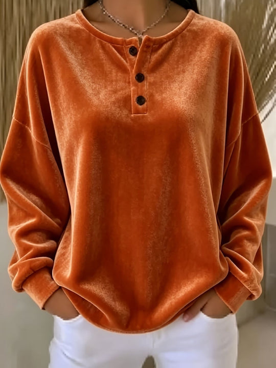 Damen Lässiges Oversize Samt-Henleyshirt mit Knopfleiste Shop Nory