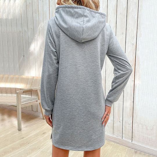Damen Kapuzenkleid im Sweatshirt-Stil mit Kängurutasche, gestreifter Kordelzug und lässiger Tunika-Silhouette Shop Nory