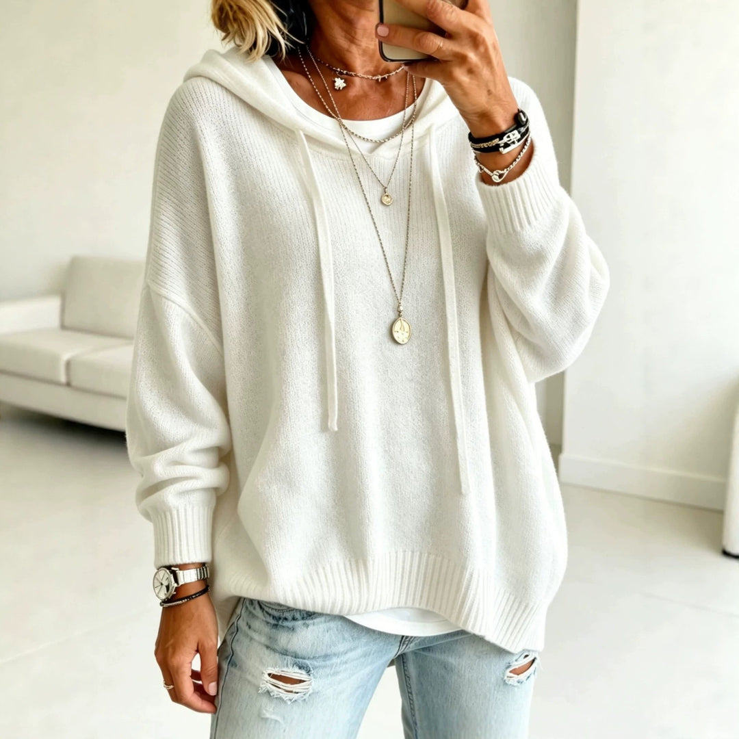 Damen Oversize-Kapuzensweater aus feinem Strick mit gerippten Bündchen Shop Nory