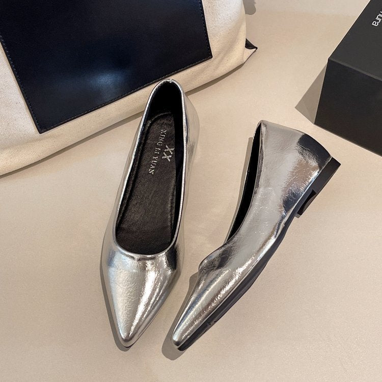 Damen modische spitze Ballerinas aus hochwertigem Leder