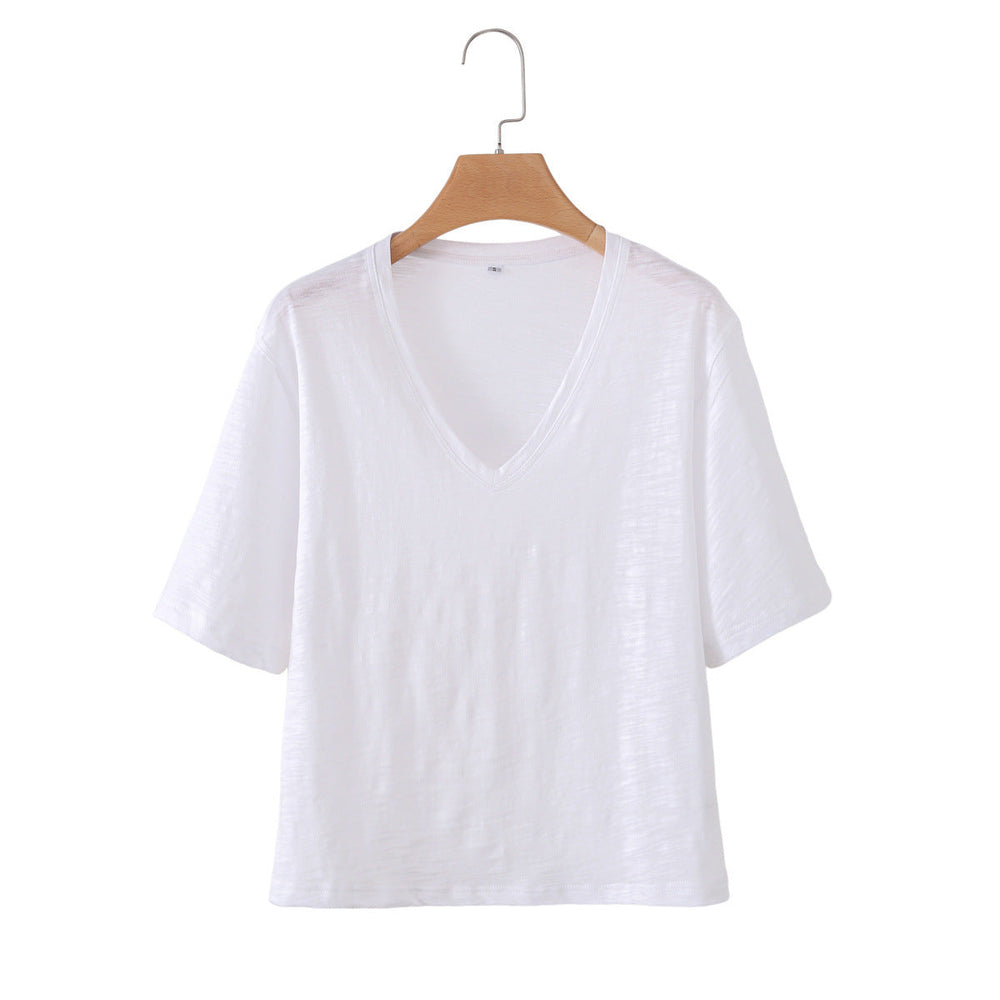 Damen V-Ausschnitt T-Shirt aus hochwertiger Baumwolle mit lässigem Schnitt