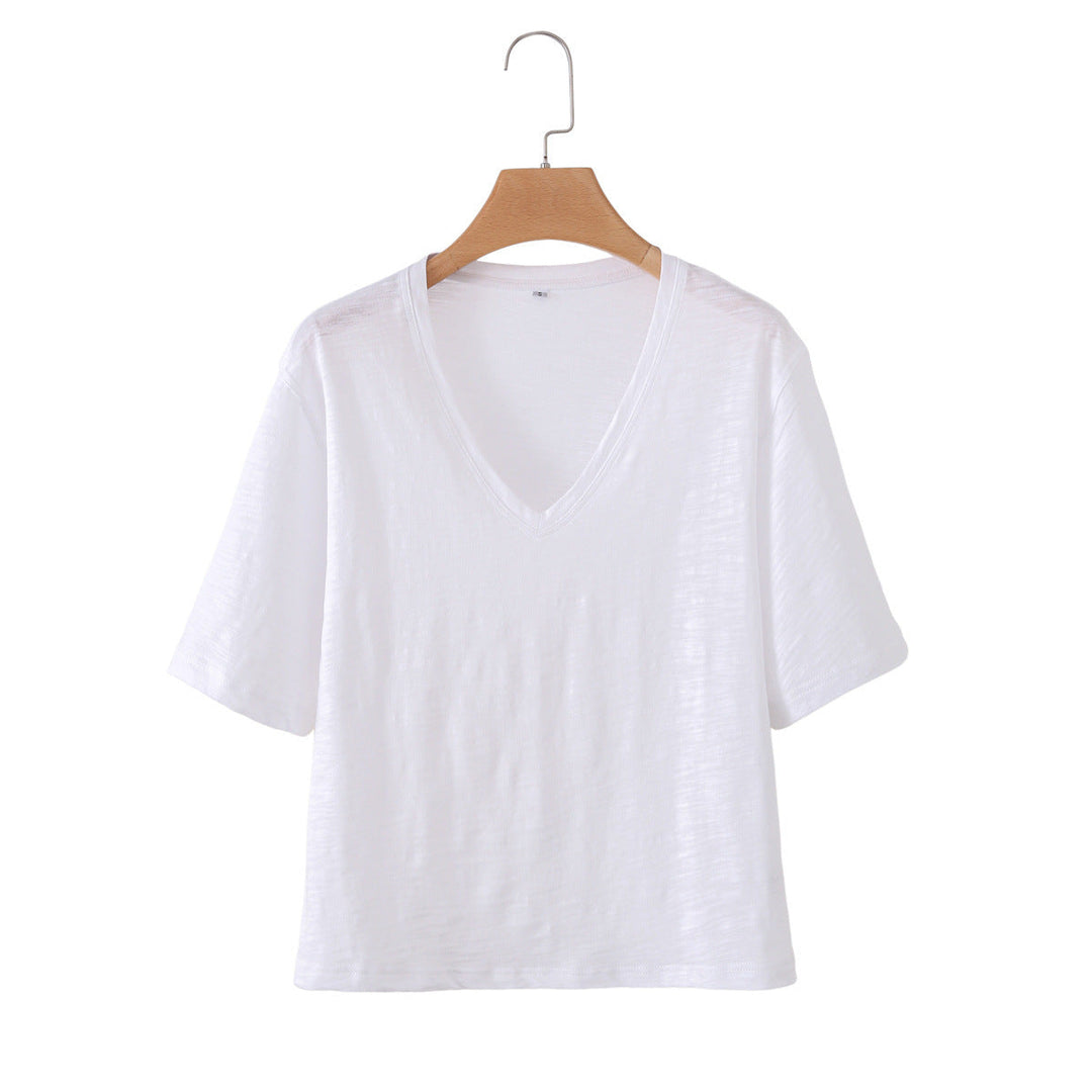 Damen V-Ausschnitt T-Shirt aus hochwertiger Baumwolle mit lässigem Schnitt