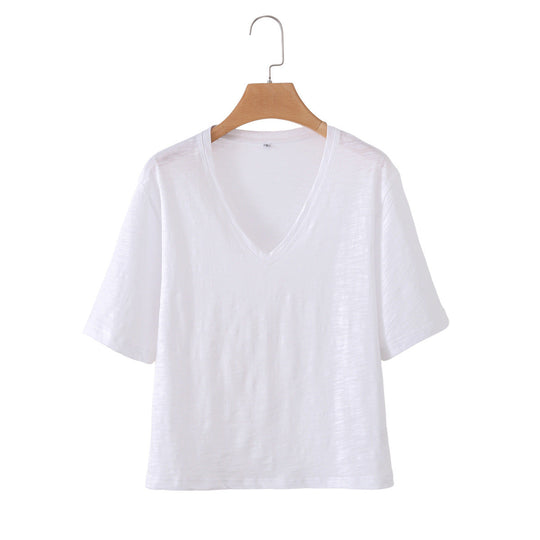 Damen V-Ausschnitt T-Shirt aus hochwertiger Baumwolle mit lässigem Schnitt