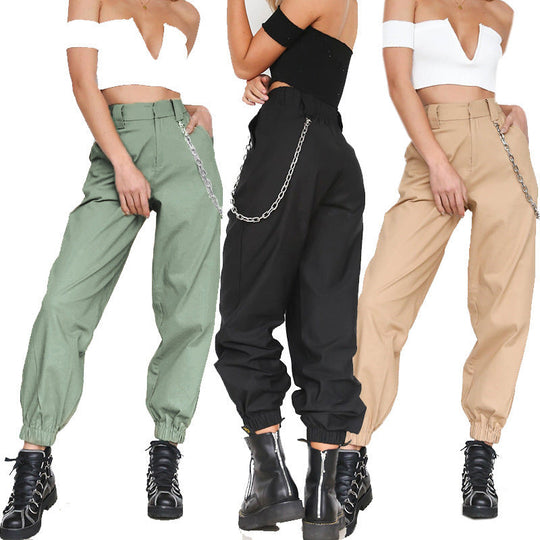 Damen Baggy-Hose mit Kettendetails und komfortablem Bund