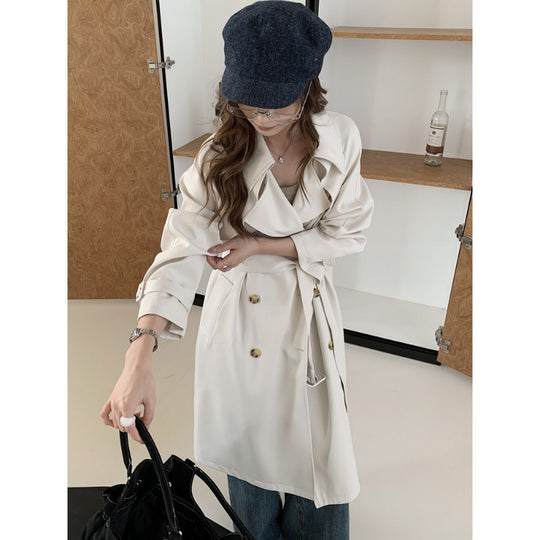 Damen Kastenförmiger Midilanger Trenchcoat mit weichem Fall und verstellbaren Manschetten Shop Nory