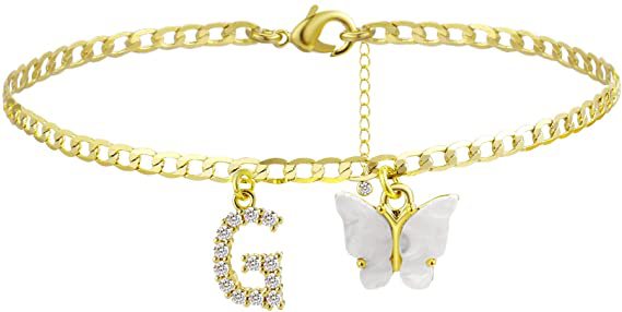 Damen Fußkettchen mit eleganten Glitzer- und Schmetterlingsanhängern Shop Nory