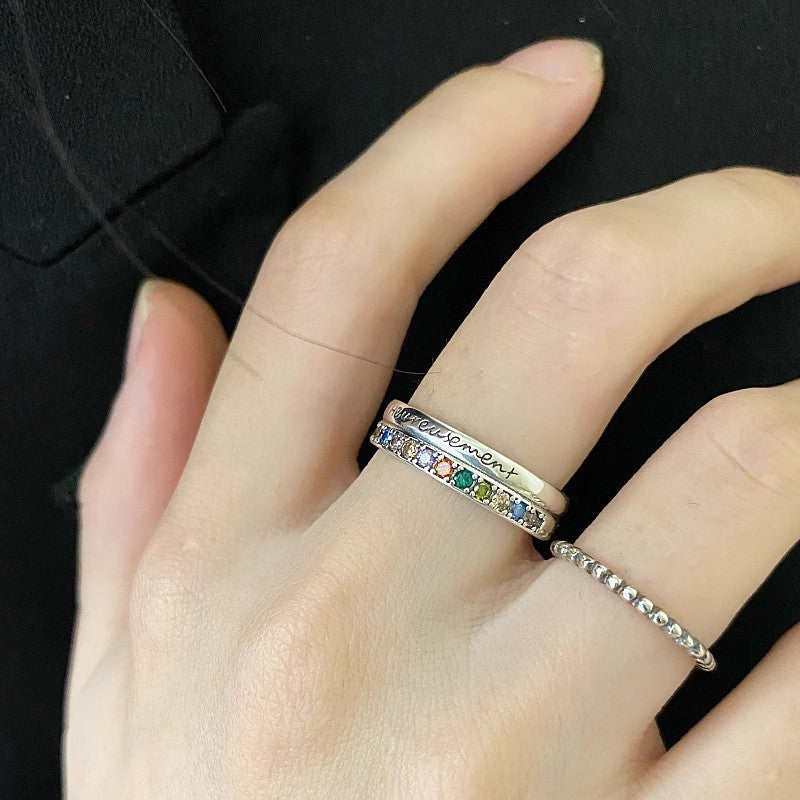 Damen Offener Ring mit inspirierendem Schriftzug und bunten Zirkonia-Steinen Shop Nory
