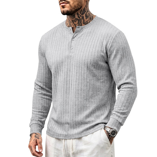 Herren Feinstrick-Henley mit Stehkragen und Zopfmuster Shop Nory