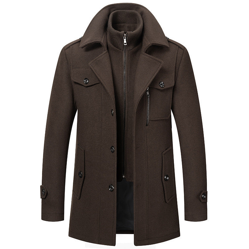Herren nan eleganter zweireihiger Wollmantel mit abnehmbarem Strickkragen und verdecktem Reißverschluss Shop Nory