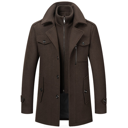 Herren nan eleganter zweireihiger Wollmantel mit abnehmbarem Strickkragen und verdecktem Reißverschluss Shop Nory