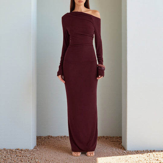 Damen One-Shoulder Abend-Maxikleid mit langem Arm und taillierter Drapierung Shop Nory
