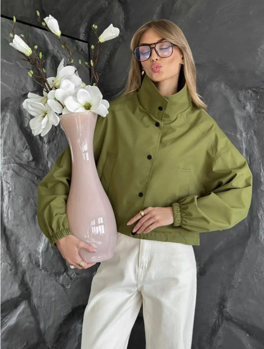 Damen Modische Kurzjacke mit hohem Kragen