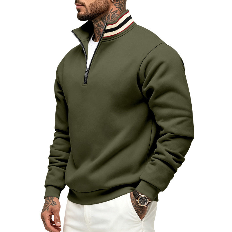 Herren Sweatpullover mit halbem Reißverschluss und gestreiftem Stehkragen Shop Nory