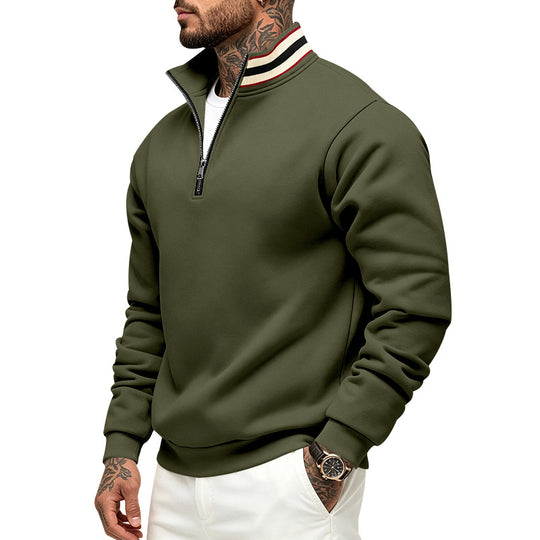 Herren Sweatpullover mit halbem Reißverschluss und gestreiftem Stehkragen Shop Nory