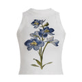 Damen ärmelloses Oberteil mit floralem Stickdesign Shopnory