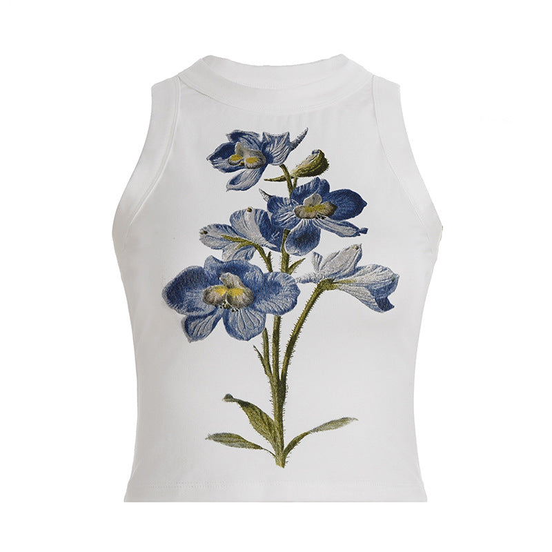 Damen ärmelloses Oberteil mit floralem Stickdesign Shopnory