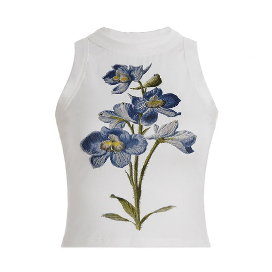 Damen ärmelloses Oberteil mit floralem Stickdesign Shopnory