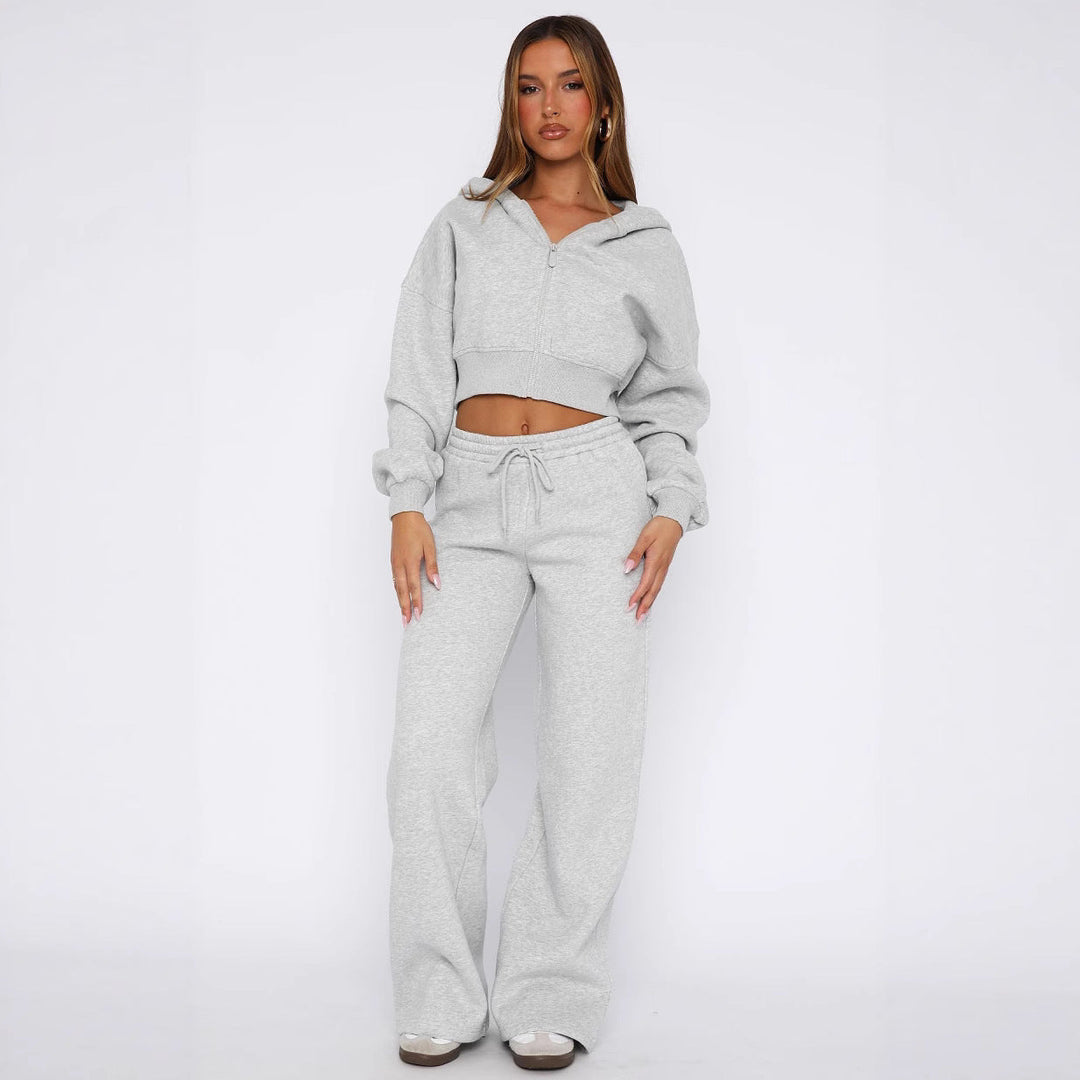 Damen moderner Cropped Hoodie und weite Jogginghose Set Shopnory
