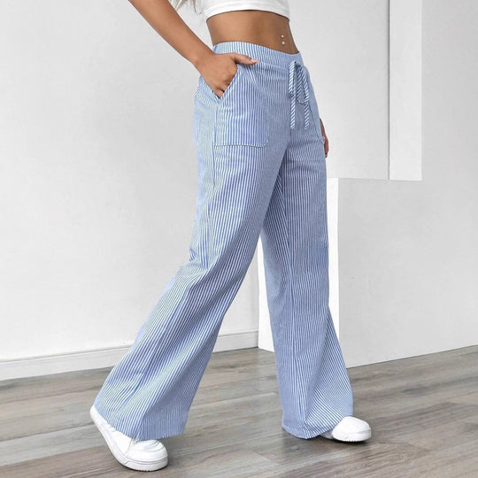Damen weiche High-Waist Loungehose mit weitem Bein Tunnelzug und aufgesetzten Taschen Shop Nory