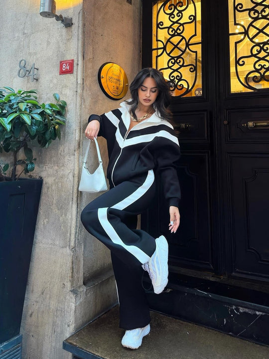 Damen Athletischer Zweiteiliger Jogginganzug mit Kontraststreifen Shop Nory