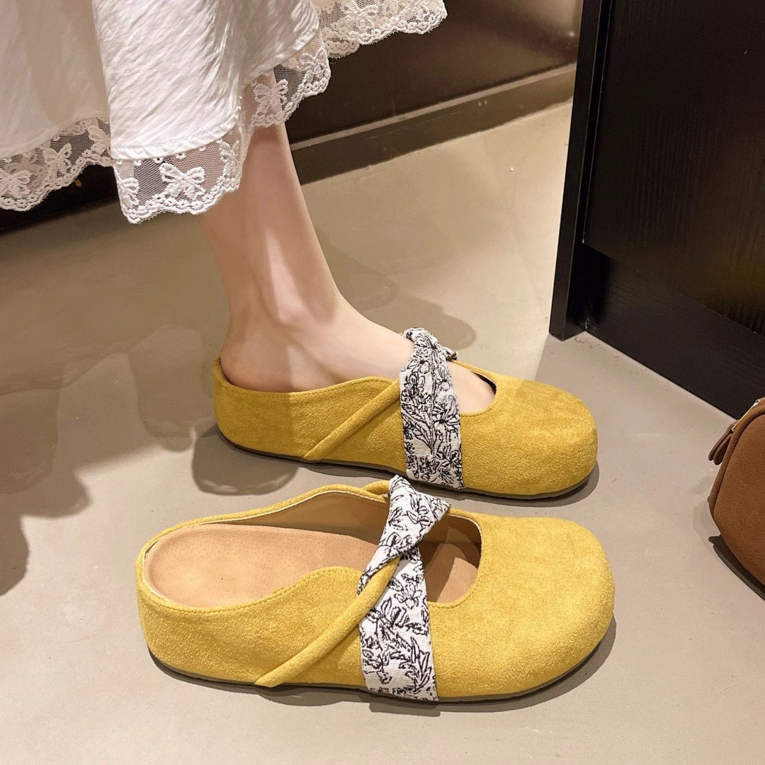 Damen Velours-Mules mit gepolstertem Fußbett und Zierkreuzriemen Shop Nory
