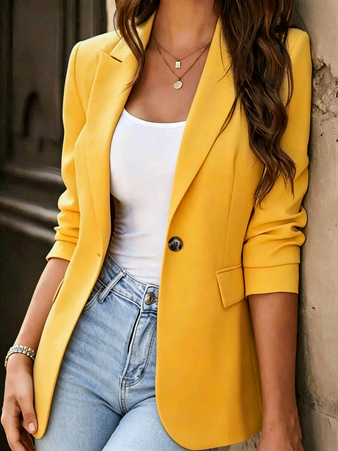 Damen Taillierter Ein-Knopf-Blazer mit Pattentaschen und schmaler Silhouette Shop Nory