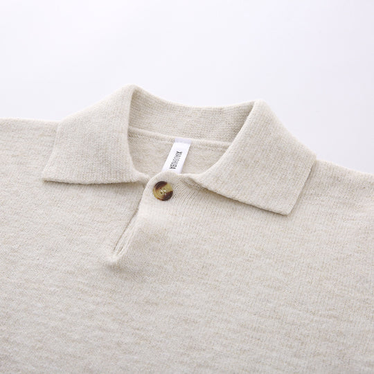 Damen Oversized Polokragen-Feinstrickpullover mit kurzem Schlitz und Zierknopf Shop Nory