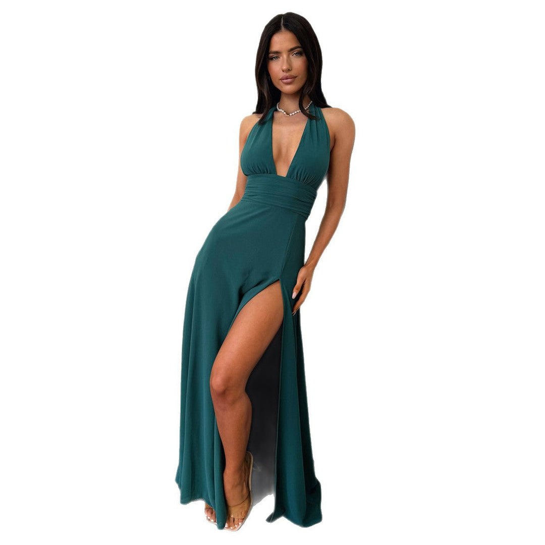 Damen Maxi Kleid mit tiefem V-Ausschnitt und hohem Beinschlitz