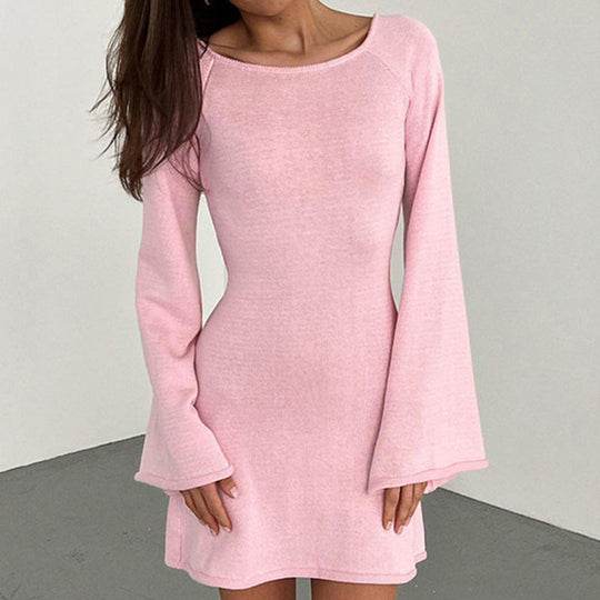 Damen elegantes Strickkleid mit weitem Ärmel und figurbetonter Silhouette