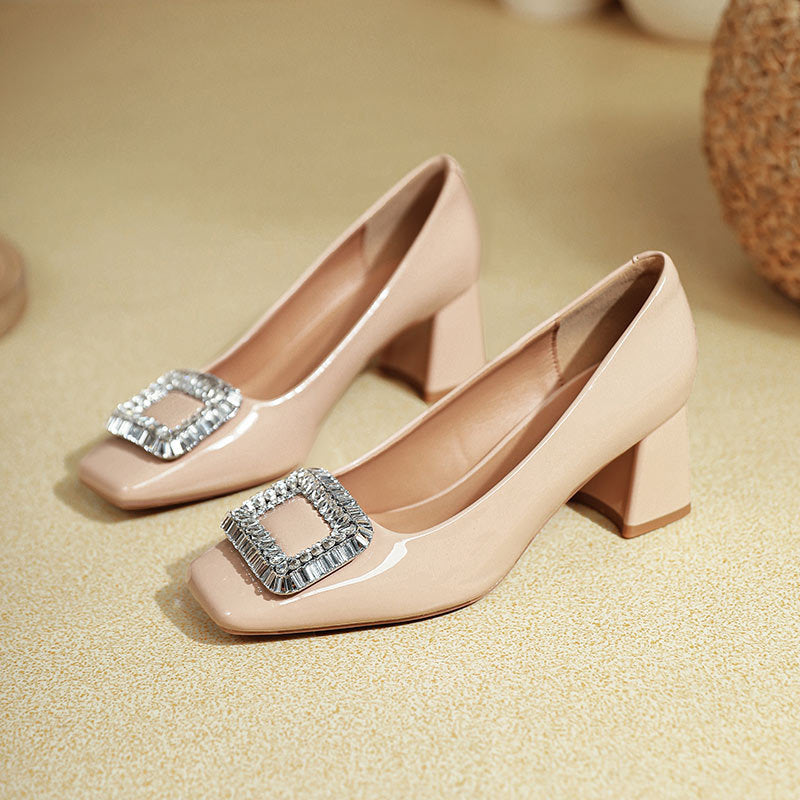 Damen Elegante Pumps mit funkelndem Schmuckdetail und komfortablem Blockabsatz Shopnory