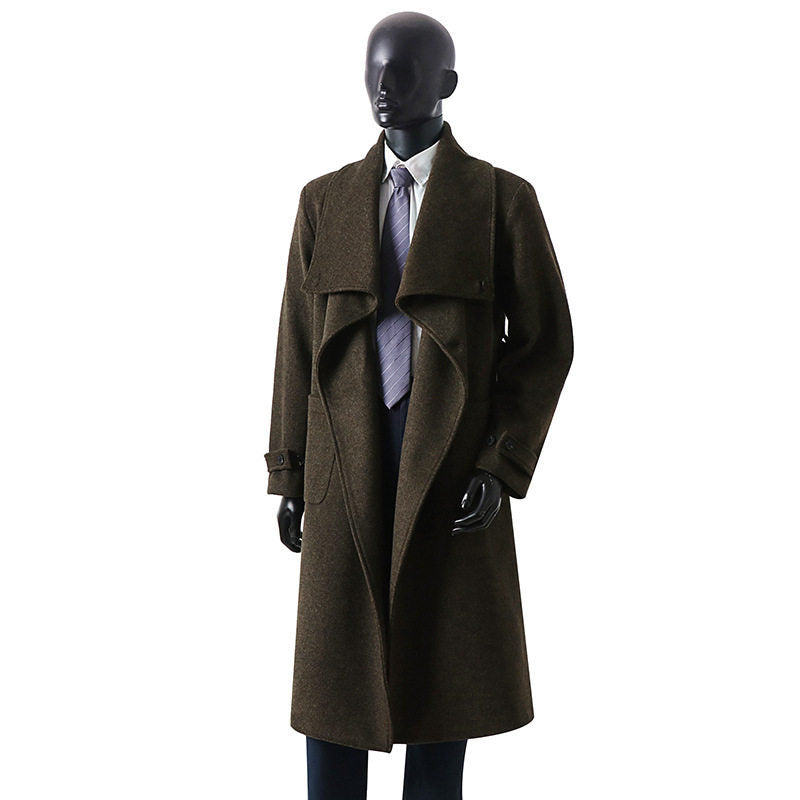 Herren Eleganter Langmantel aus Wollmix mit großzügigem Schalkragen und Krempelmanschetten Shop Nory