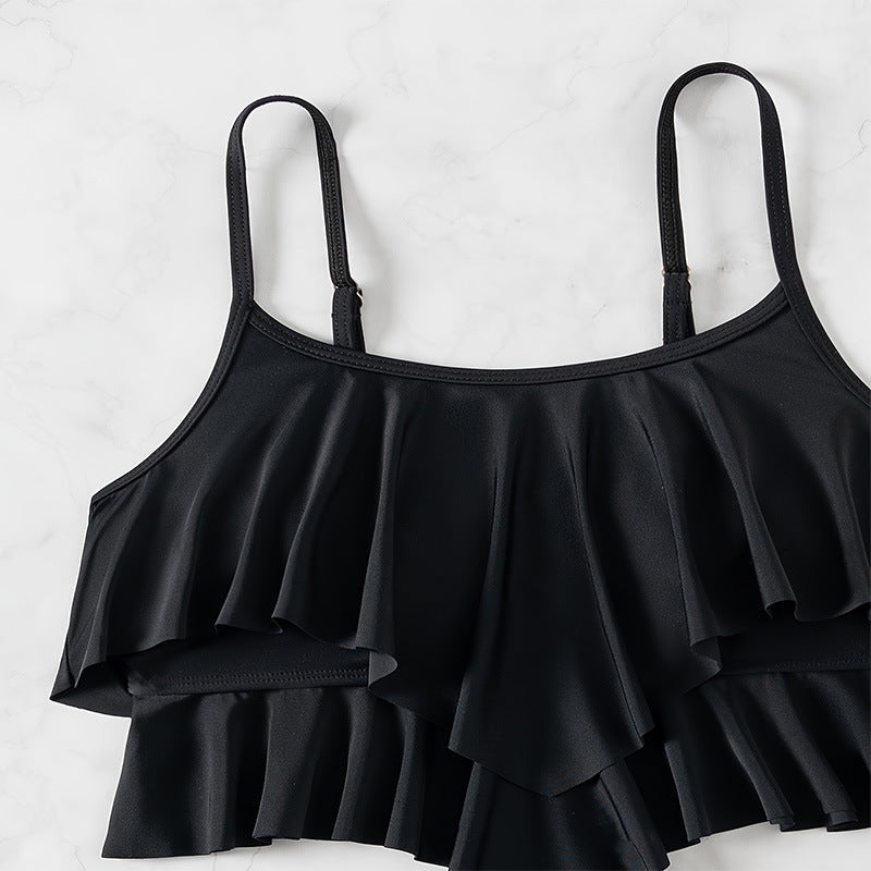 Damen Crop-Top-Bikini mit voluminösen Rüschendetails und hoch tailliertem Slip
