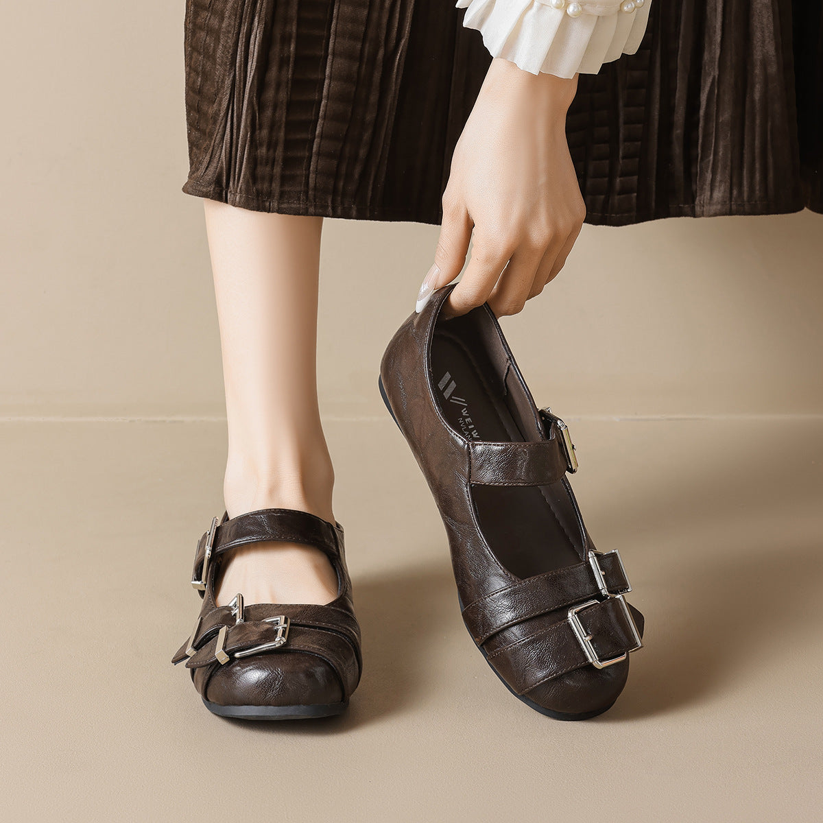 Damen Ballerinas mit modischen Riemen und Schnallen