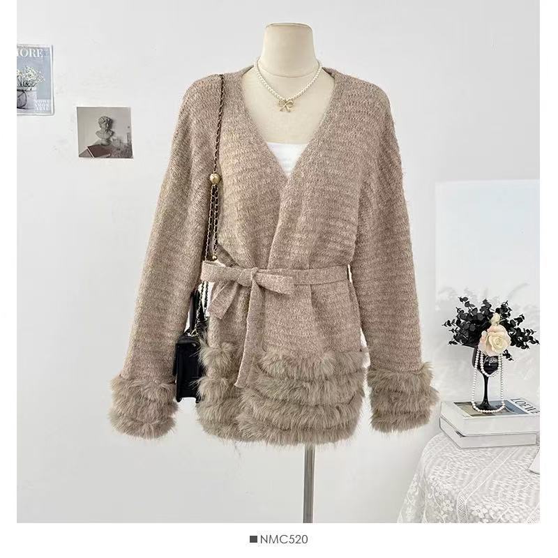 Damen Flauschiger Cardigan mit Kunstfellkragen Shop Nory