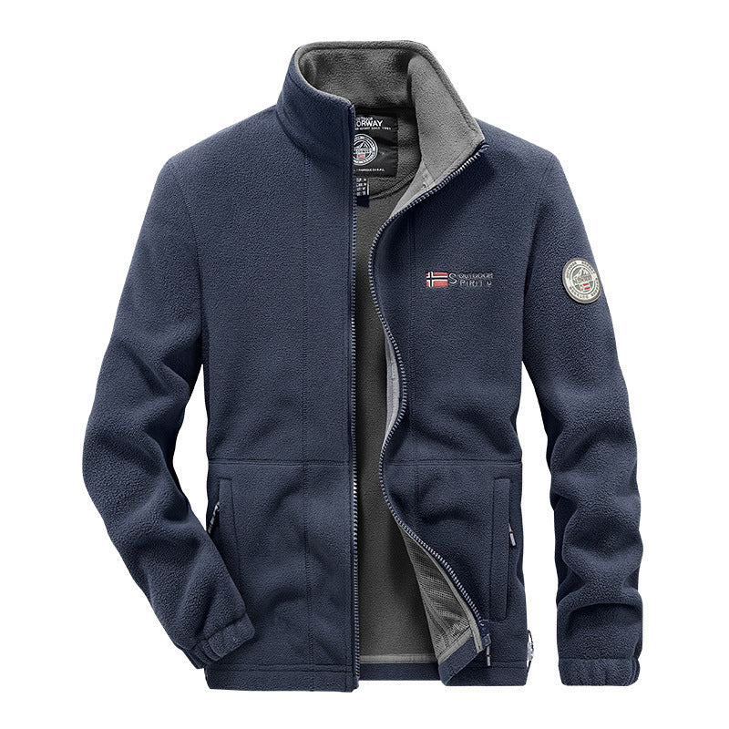 Herren Fleece-Outdoorjacke mit durchgehendem Reißverschluss, Stehkragen und Reißverschlusstaschen Shop Nory